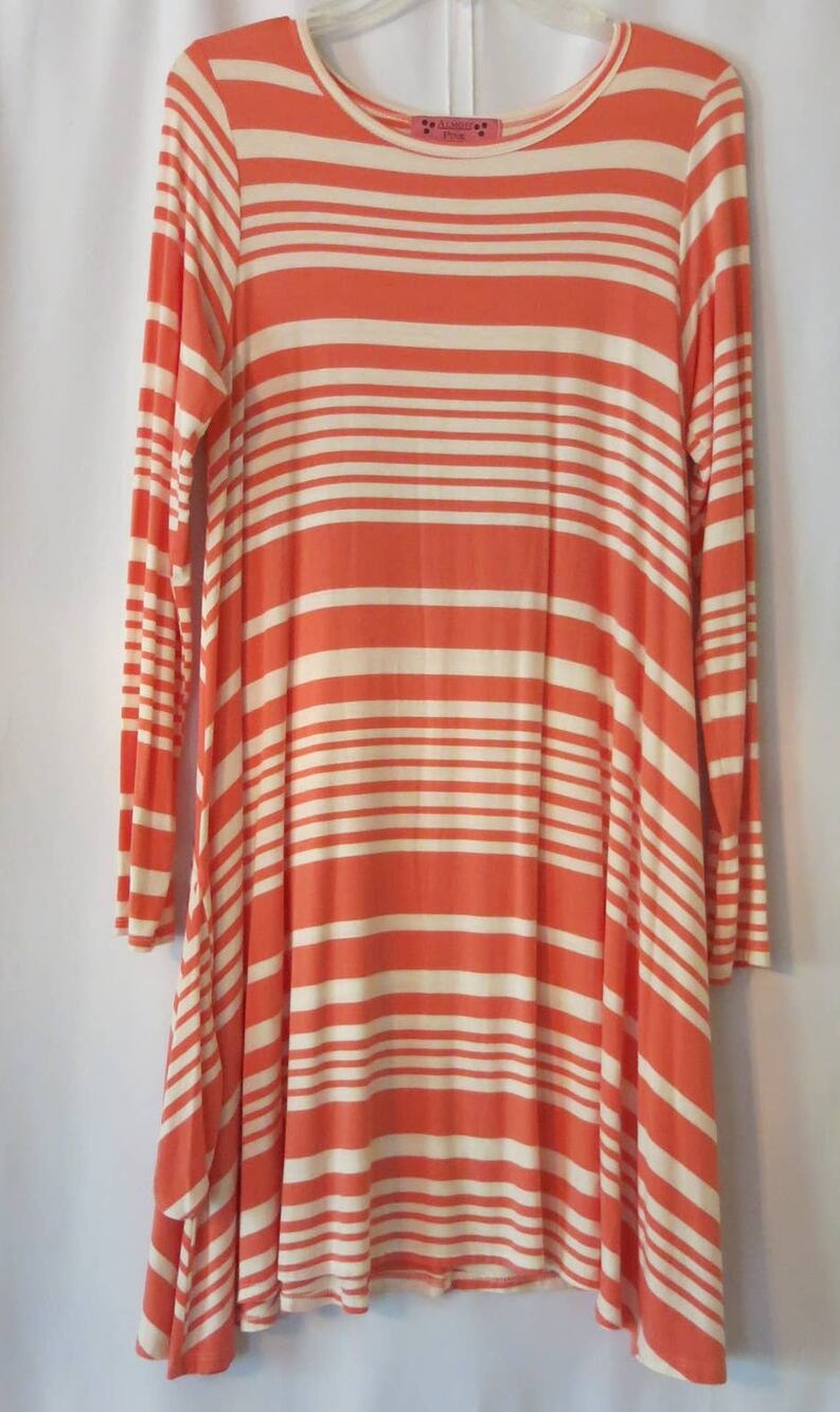 ALMOST PINK Dress Size M Trapeze Long Sleeve Pink White Stripe Pockets Casual